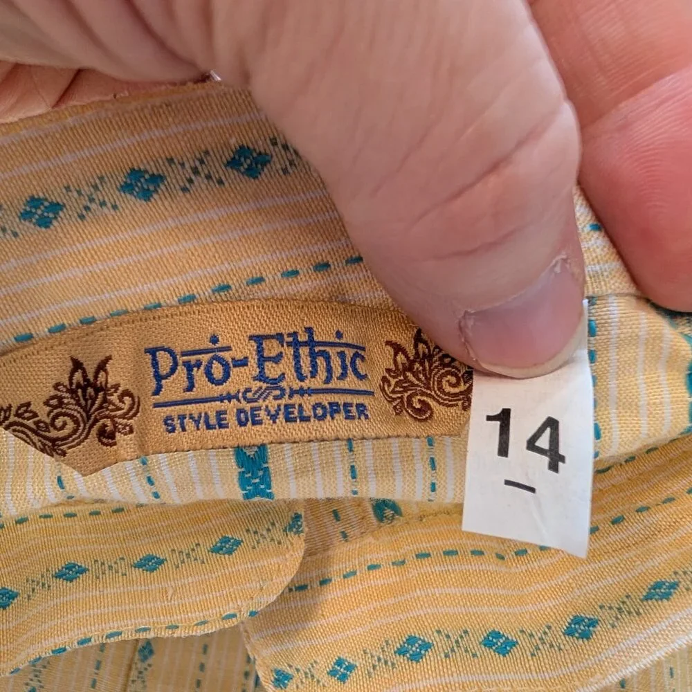 NWT Pro Ethic yellow and teal kurta tunic with pockets boys size 14 - Picture 8 of 9